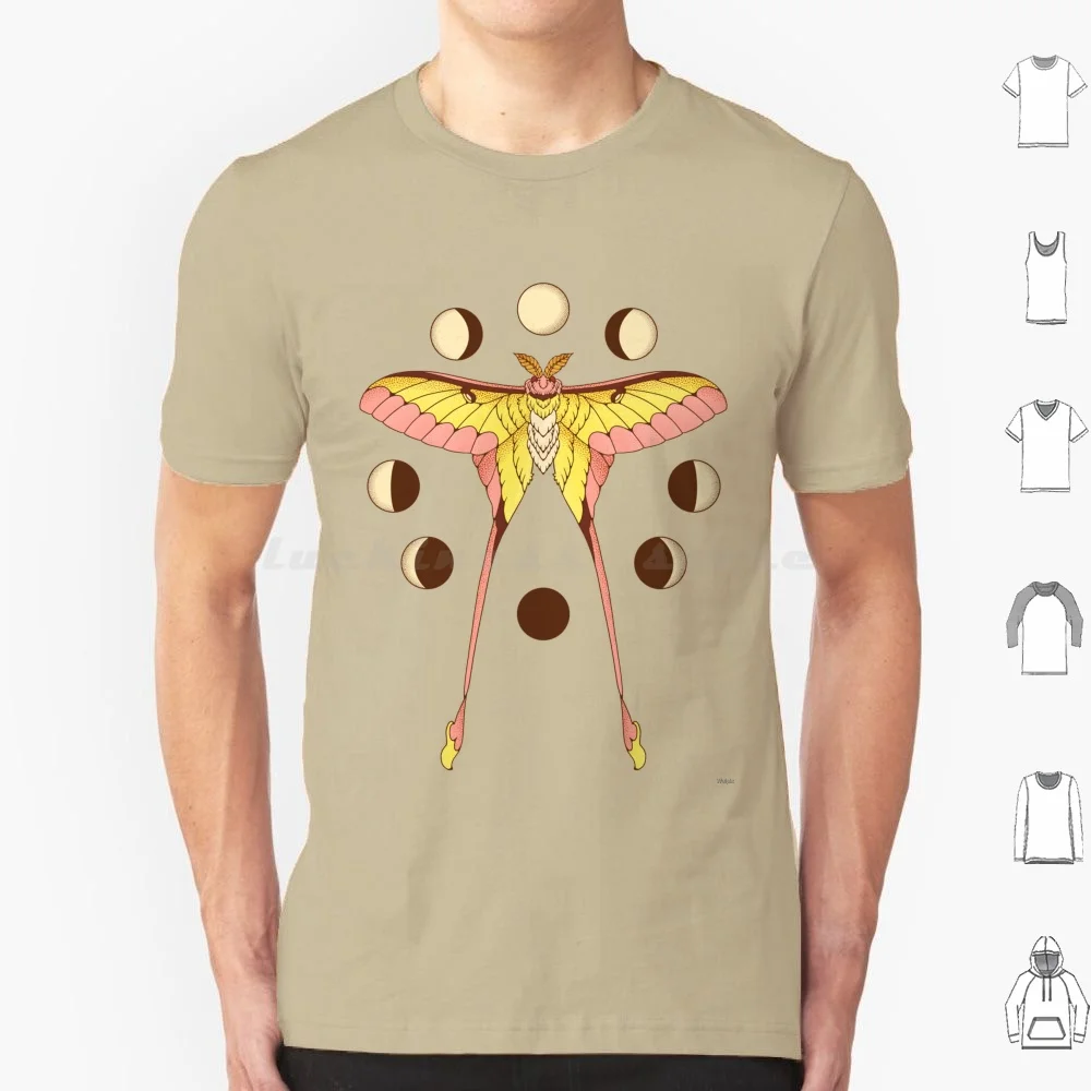 Moon Moth T Shirt Big Size 100% Cotton Moth Luna Moon Yellow Bug Pink Cute Cycle