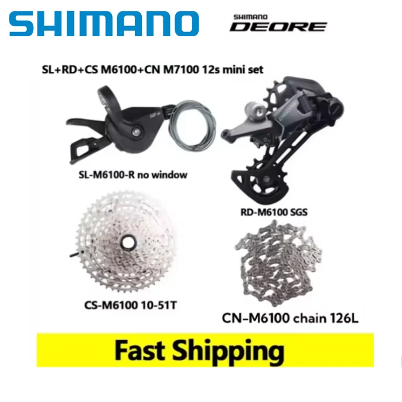 SHIMANO DEORE M6100 Groupset SL RD CN CS M6100 For 1x12s MTB Rear Derailleur 10-51T Cassette Sunshine K7 DEORE 12S 4pcs Kit