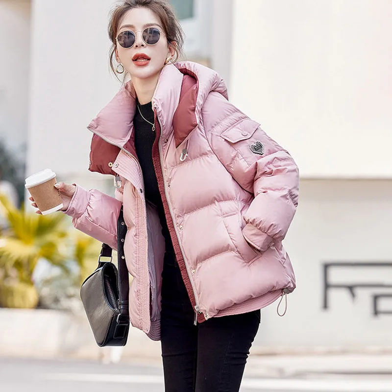 

New Winter Down Cotton Jacket Women, Short Cotton Clothes, Thicke Cold Quilted Jackets Female Detachable Hooded Parker Outerwear