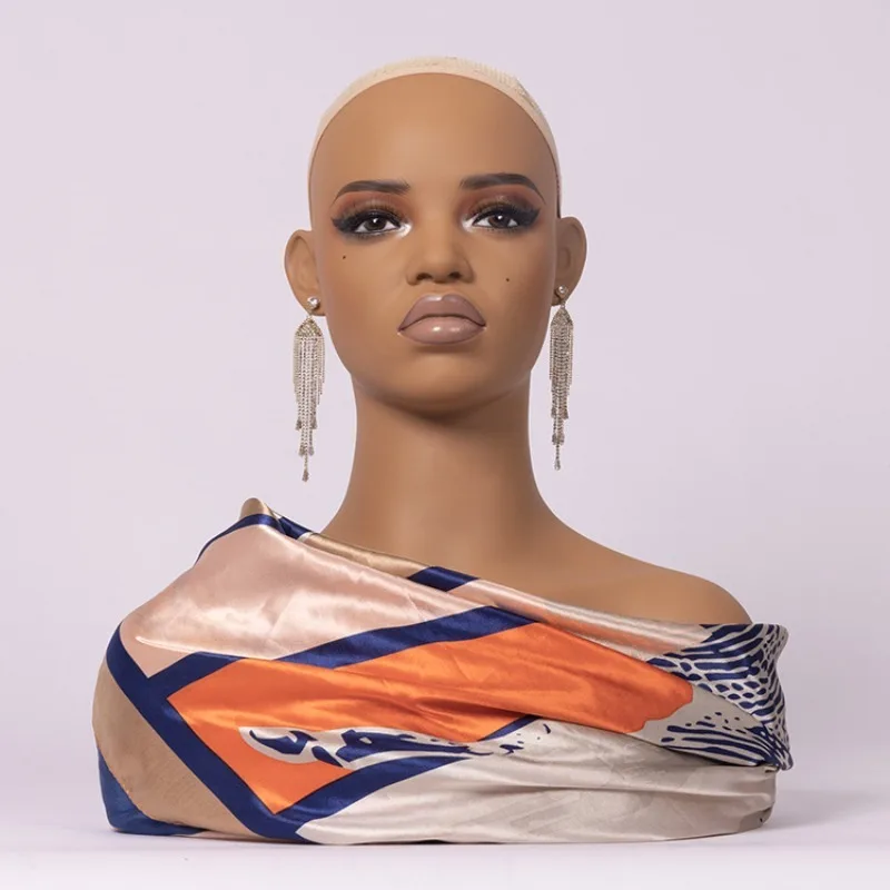 Realistic Afro Female Mannequin Head Manikin Doll Head with Shoulders for Wig Jewelry Hat Display