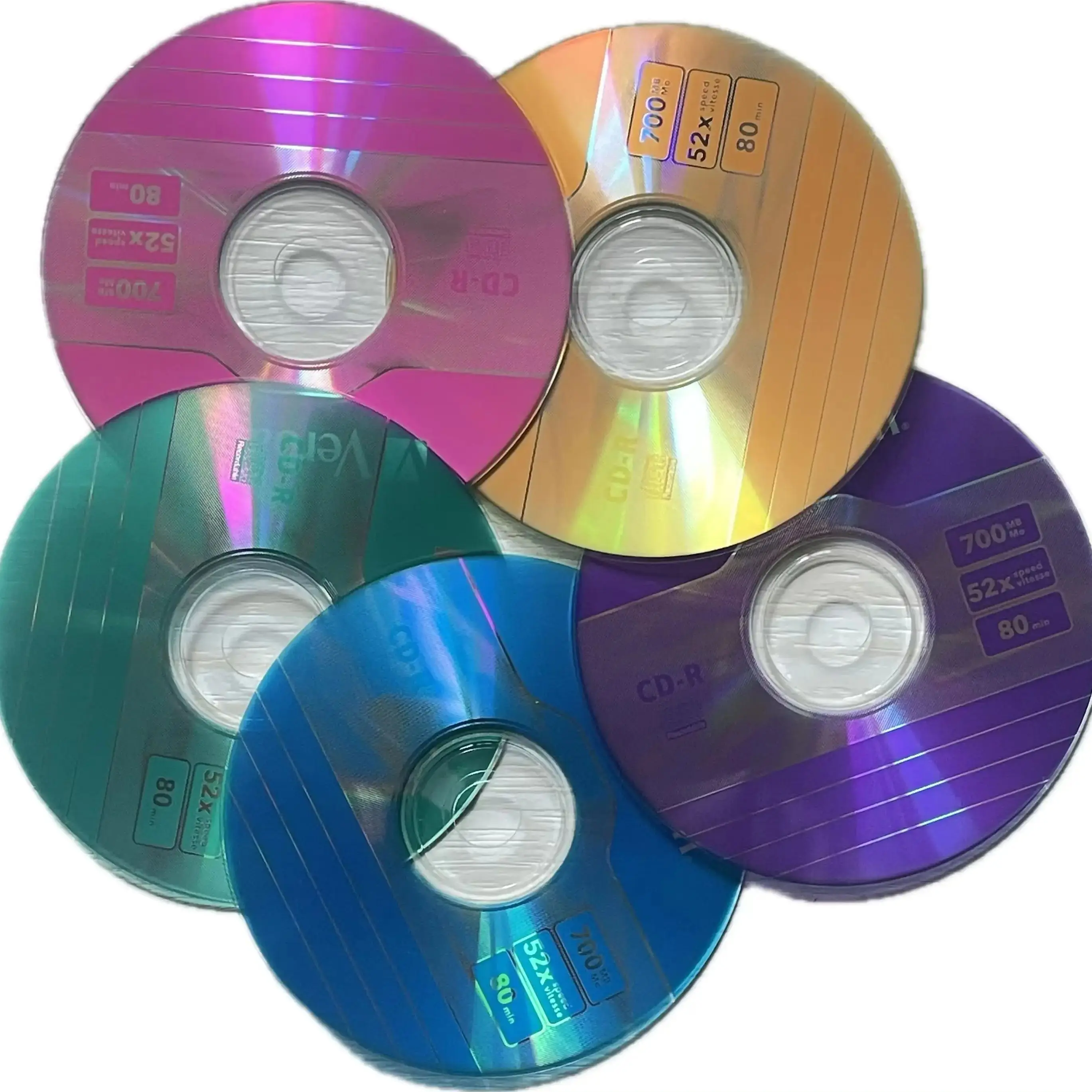 Wholesale 5 Pcs Authentic 52x 700 MB VerBrand Five Color Blank Printed CD-R Disc