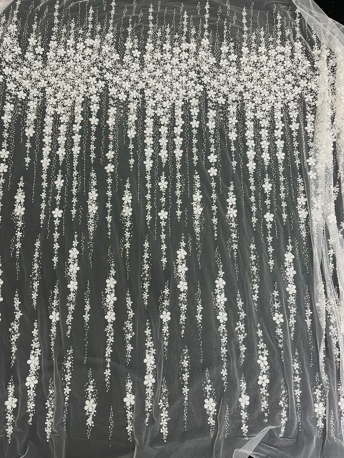 135CM Wide 2D Sequined Pearls Beading Lace Fabric Off White 2023 NEW Bridal Dress Making Lace Accessory 1 Yard