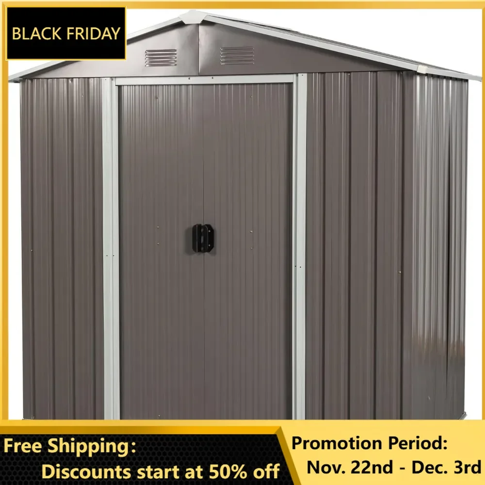 6 x 4 ft Outdoor Metal Storage Shed, 2 Double Hinged Door & Floor Base, Tool Shed Storage Lockable Garden Shed Storage Room