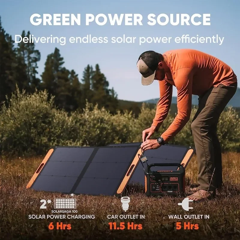 Solar Generator 1000 1002Wh Capacity with 2xSolarSaga 100W Solar Panels 3x1000W AC Outlets Portable Power Station Ideal