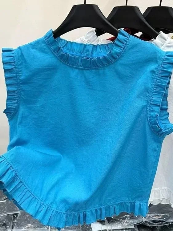 

Summer 2025 Korean Style Fashionable round Neck Splice Lace Sleeveless Loose Slimming Top Women's Shirt Casual Commute Style