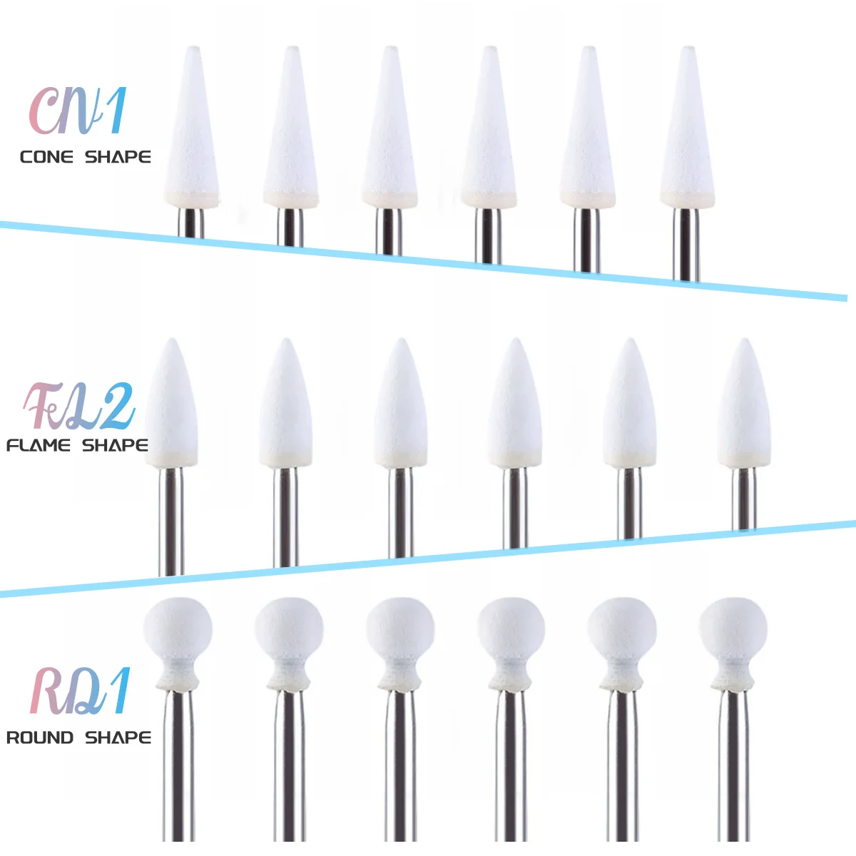 JUMTOP 12Pcs/Pack Dental White Polishing Stones Flame Cone Shape FG Bur Drills Arkansas Stone FL2 CN1 RD1 Dentist Tools view 2