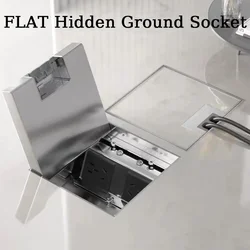 Flat Floor Hidden Electrical Socket EU Outlet Embedded in Stainless Steel Marble Available in Golden, Silver or Black Finish