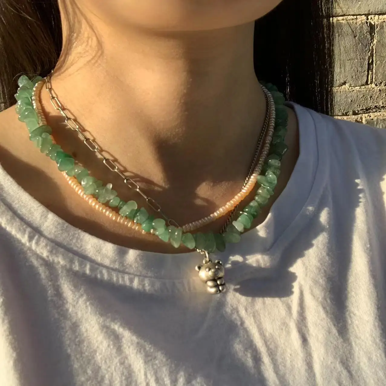 Natural Green Jade Choker Necklace Gemstone Women High Quality Jewelry Design Handmade Irregular Jewelry Wholesale