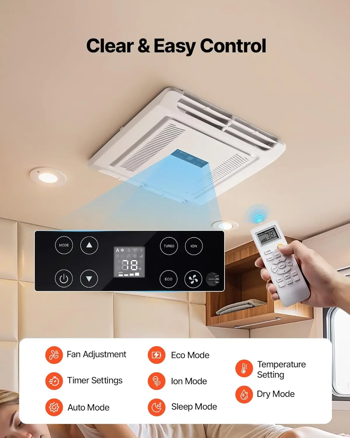 15000 BTU Rooftop RV Air Conditioner Heat Pump Cooling Unit, Variable Speed Quiet Design With Remote & Button Control, White