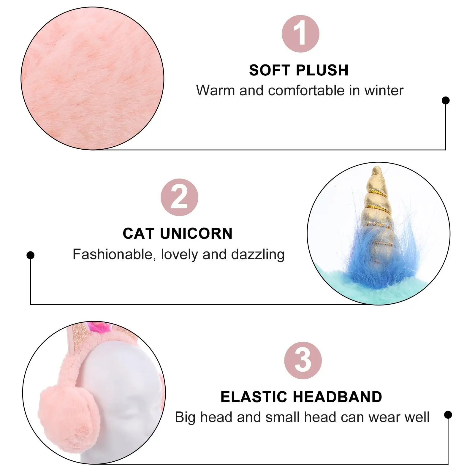 2 Pcs Plush for Kids Girls Furry Cartoon Ear Warmers Protect from Freezing Soft Comfortable Skin Friendly