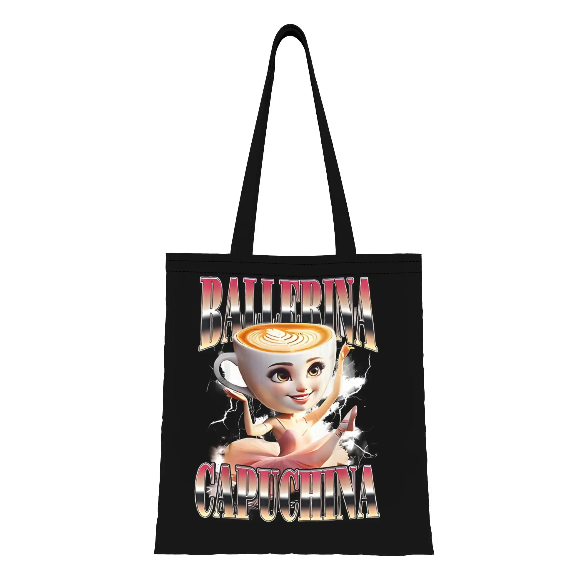 

Сумка-тоут Ballerina Cappuccina Italian-Brainrot из холщовой ткани для женщин, для покупок, путешествий, активного отдыха, прочная, на плечо, с ручками, подарочная