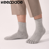 Keeppace 3 Pair Solid Color Five-Toe Socks Men's Breathable Sports Socks Moisture-Wicking Toe-Separated Socks Mid-Calf Socks