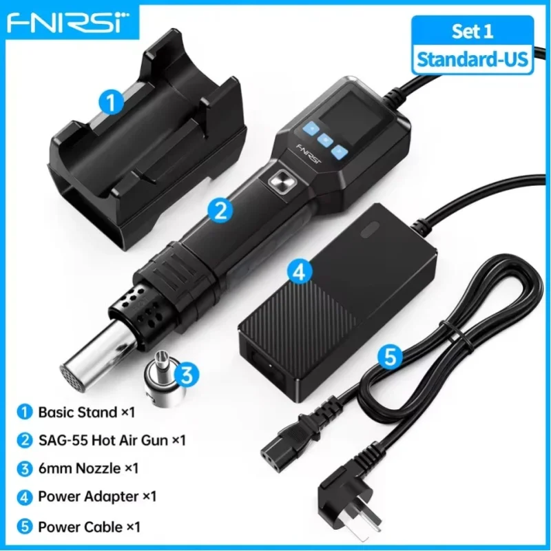 FNIRSI SAG-55 Mikro-Heißluftpistole 550W mit Ständer, BGA Rework LCD Digital Heißluftgebläse für Schweißreparaturwerkzeuge