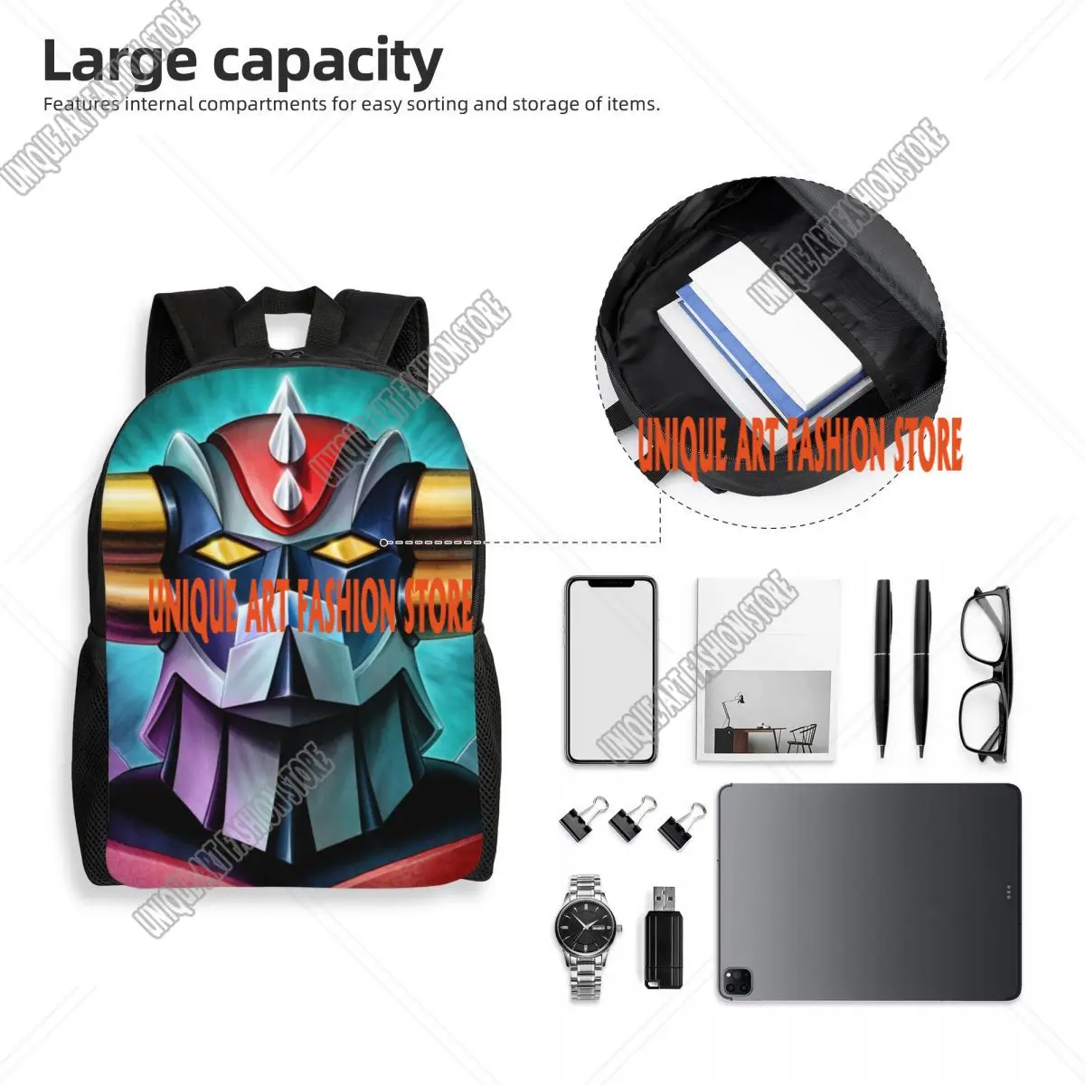 Рюкзак Grendizer Goldrake UFO Robot с 3D принтом для девочек и мальчиков, аниме, манга, школьные дорожные сумки для колледжа, сумка для книг, подходит для 15-дюймового ноутбука