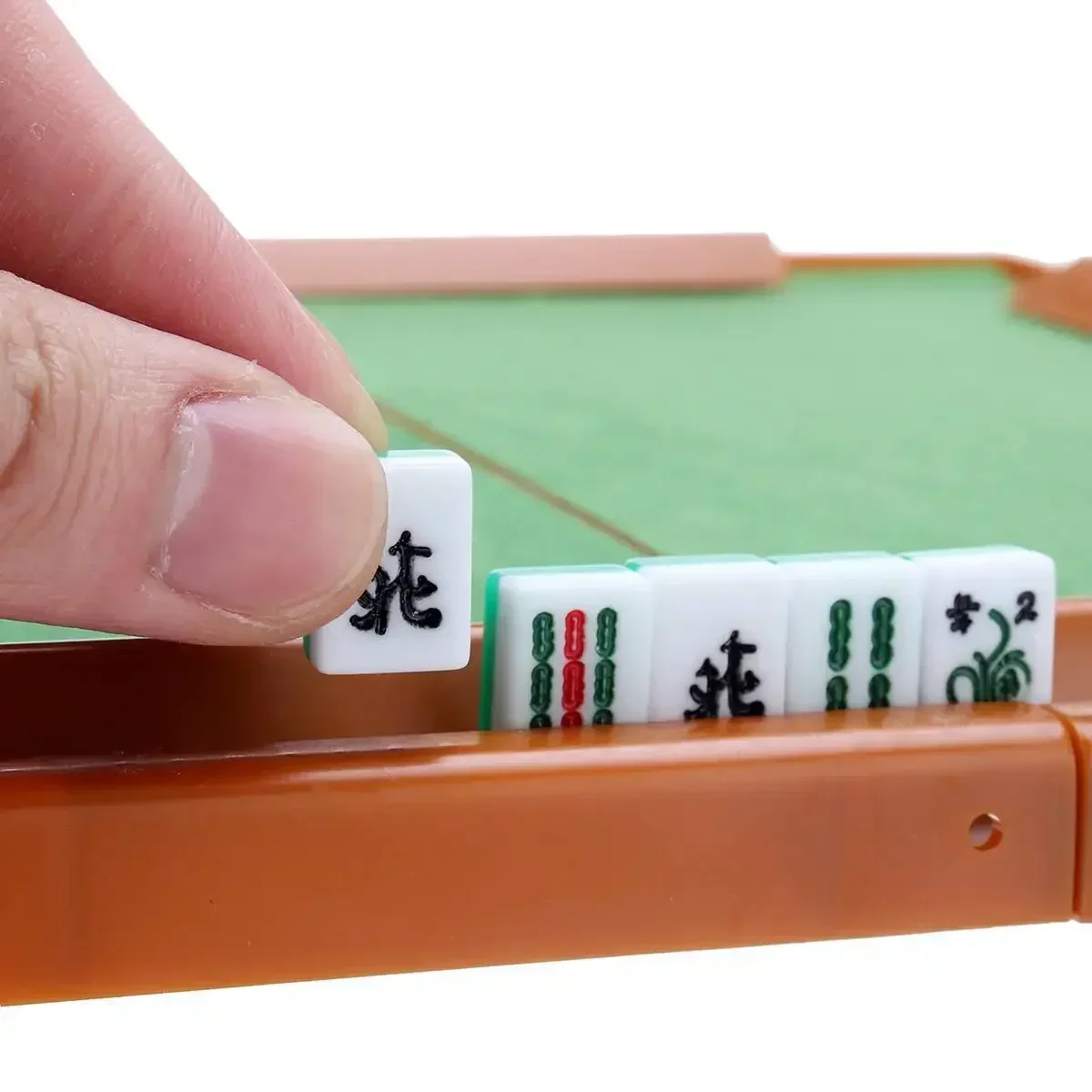 Mini dobrável chinês tradicional mahjong para festa familiar, conjunto de 144 peças