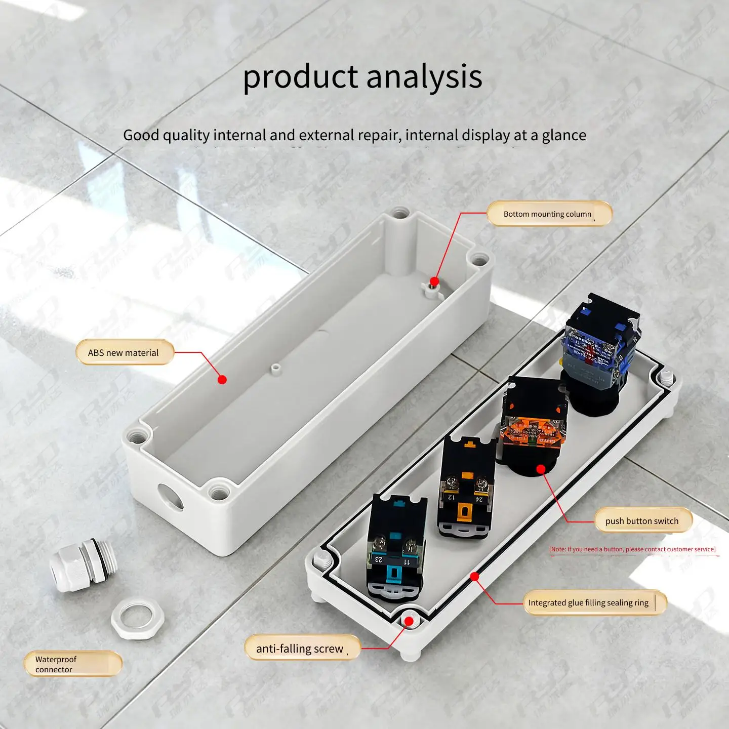 Waterproof Button Box Switch Start Reset Emergency Stop Protection Box Control Box Electrical Box Industrial IP65 Rainproof Box