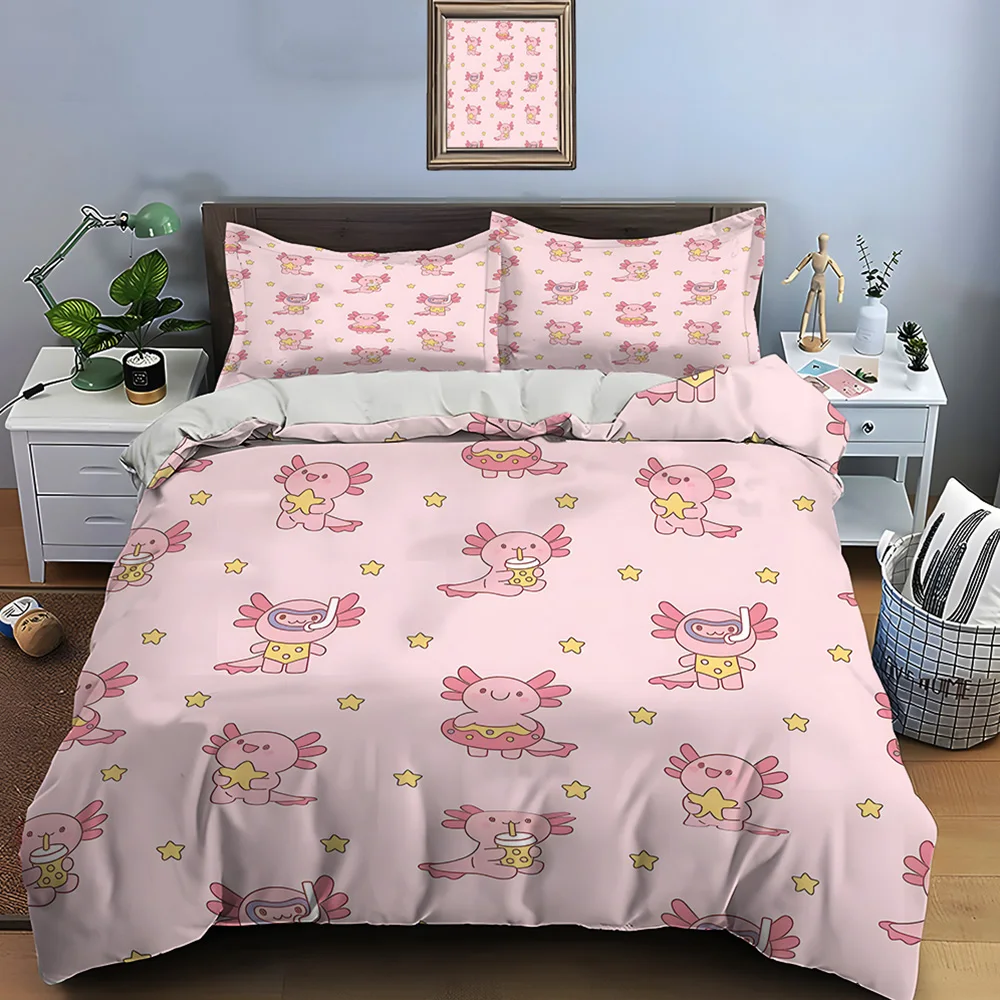 Cute Pink Cartoon Doll Pattern Bedding Set for Kids Luxury Gift 3pcs Digital Print Comforter Set Soft Comfortable Breathable
