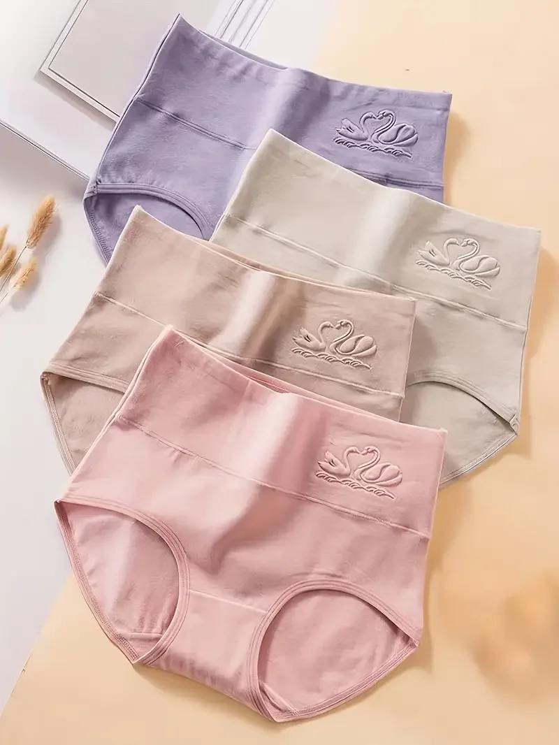 4Pcs Womens High Waist Cotton Panties Seamless Soft Breathable Slim Fit Tummy Control Briefs Comfort