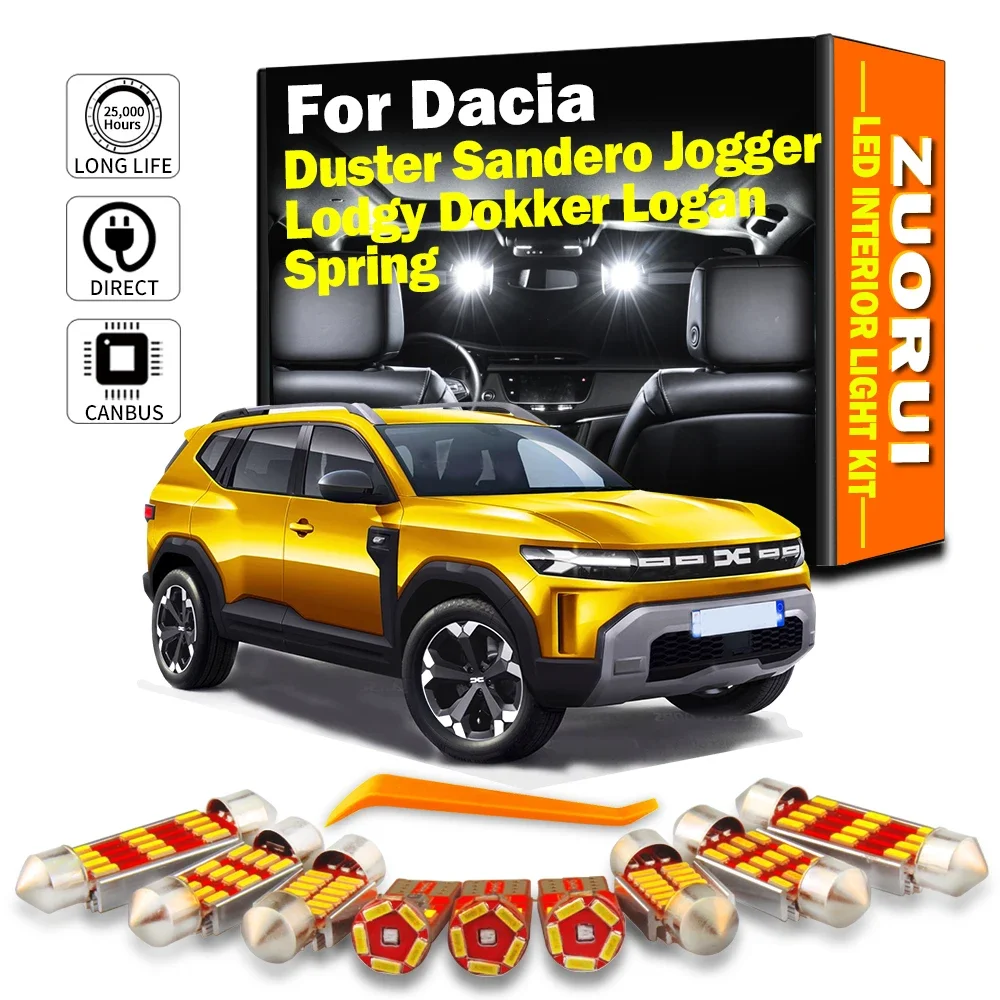 

Car Bulbs For Dacia Duster Jogger Lodgy Sandero Dokker Logan Spring I II MK1 MK2 MKI MKII LED Interior Roof Map Plate Light Kit