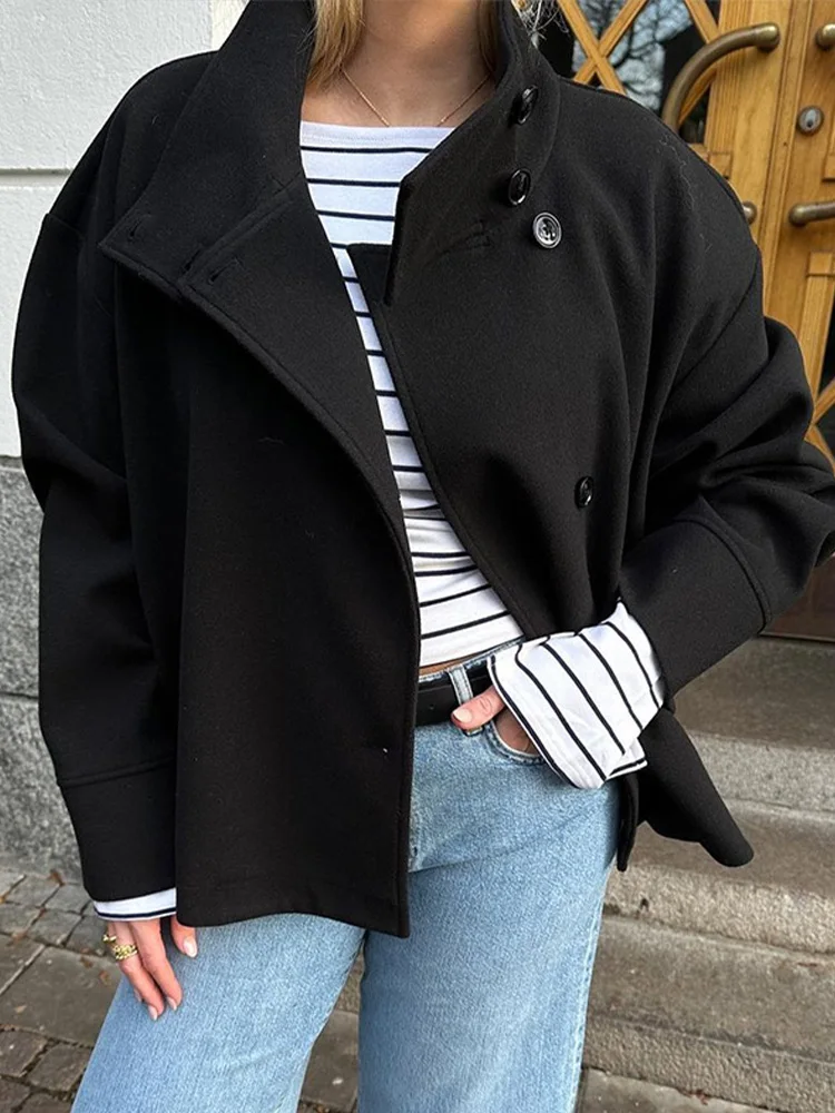 Stand Collar Women Winter Woolen Coats 2025 Autumn Single Breasted