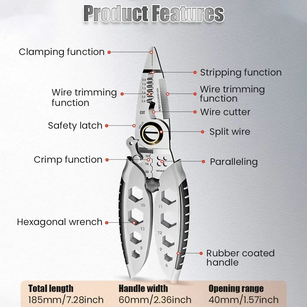 كماشة متعرية سلكية متعددة الأغراض ، 16 في 1 ، مقص إصلاح منزلي ، تجريد كهربائي ، كماشة العقص ، أدوات يدوية ، 7 بوصة