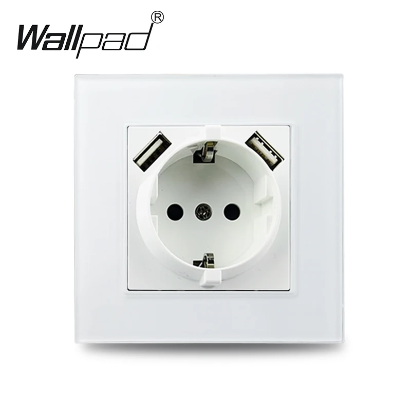 

Round Box EU Wall Socket with USB 2.1A 110V-250V Wallpad DIY White Glass Panel German French Russia Outlet Plate