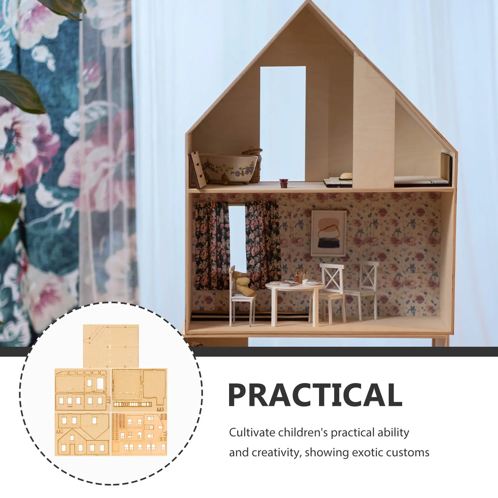Wooden Puzzle 3D Southeast Asian Two-Story Building Scene DIY Kit Educational Creative Play Parent-Child Interaction Miniature