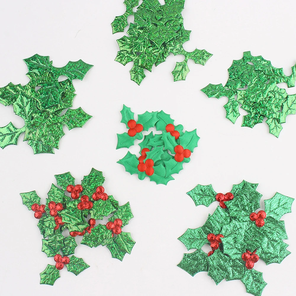 100pcs  Multi-Size Polyester Christmas Tree Decor Leaf Patch For DIY Handmade  Christmas Day Gatment Decoration A0156