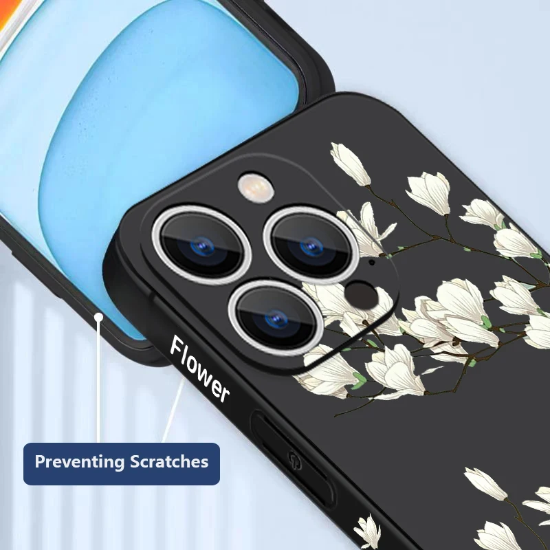 Magnolia Flower Lanyard Case For iPhone Air 17 Pro 16 15 14 Pro Max Plus 16e Soft Silicone Phone Cover For iPhone 13 12 11 Pro