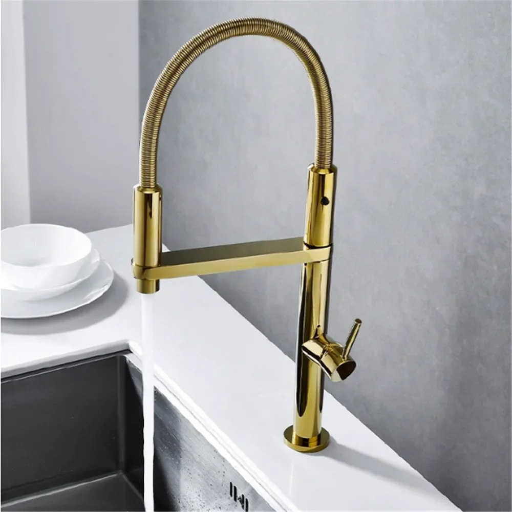 

Смесители для кухни из розового золота, латунный золотой выдвижной смеситель для раковины, выдвижной смеситель для раковины, пружинный излив, смесители, кран для горячей и холодной воды