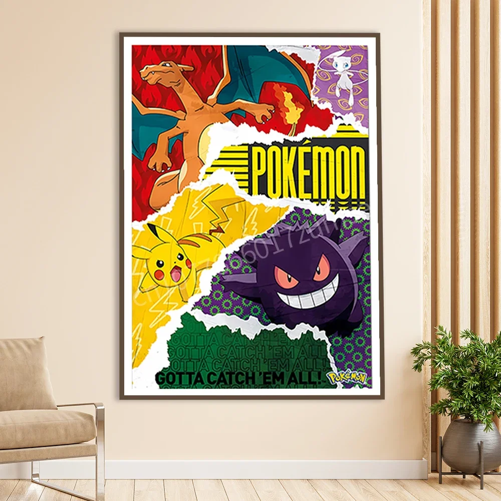 Póster clásico de Pokémon de Anime, periféricos Kawaii de Pikachu, decoración de dormitorio para niños, Cuadros artísticos de acuarela, pintura en lienzo, Cuadros