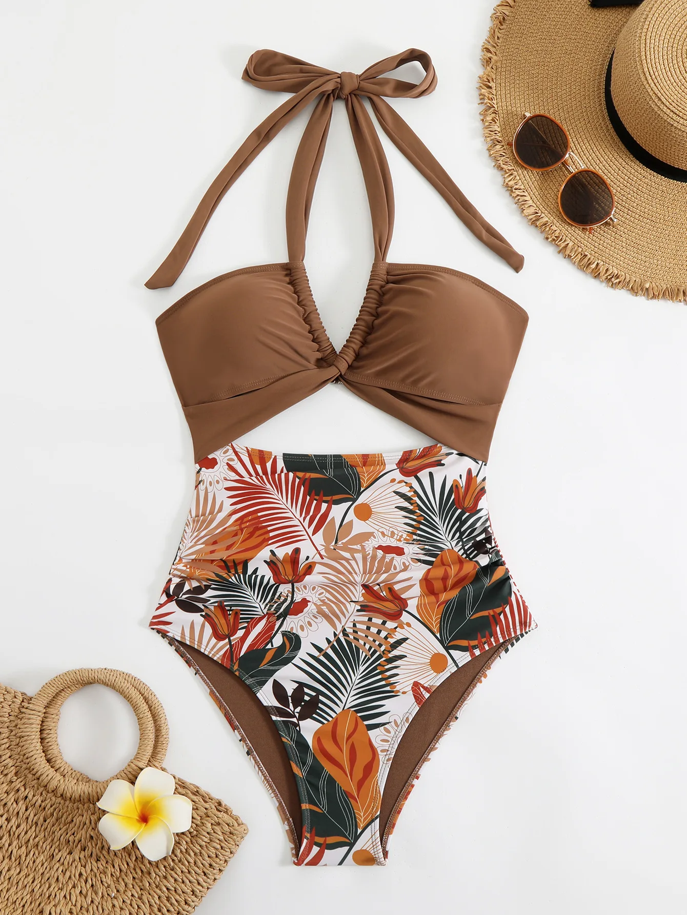 2026 Traje de baño de una pieza con lazo frontal para mujer, conjunto de 2 piezas, Monokini con cuello Halter, corsé transfronterizo de verano, mono, falda superior, cubierta, nuevo