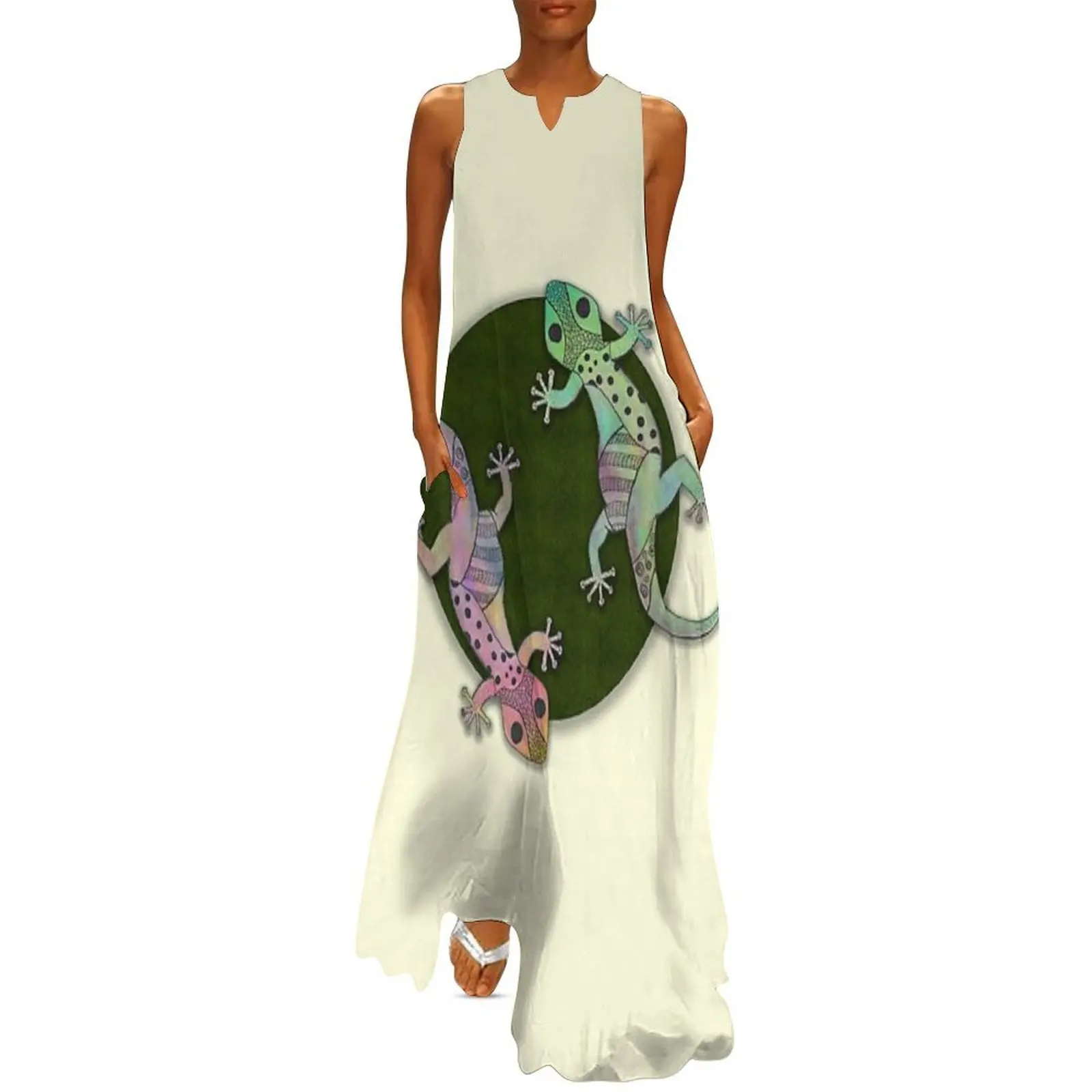 

Crawling Geckos Watercolor and Ink Edition 1 Long Dress Clothing female summer dresses ladies 2025 luxury woman evening dress