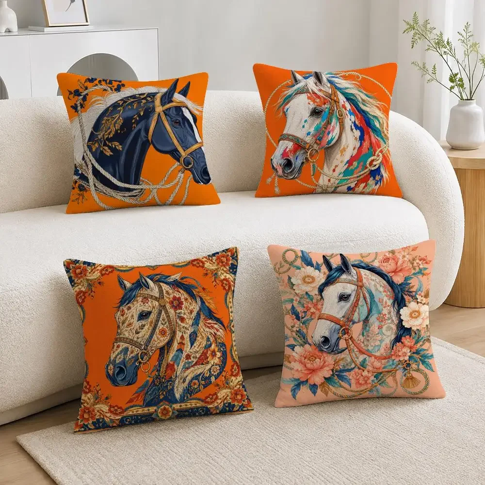 Animal Pattern Colorful Horse Pattern Cushion Cover Soft Plush Fluffy Throw Pillow Cases for Sofa Bedroom Home Decor