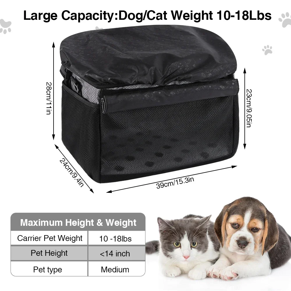 Bicycle Front Basket Pet Dog Carrying Bag Removable Suspension Folding Duffel Bag with 15 Lbs Weight Capacity for Cycling