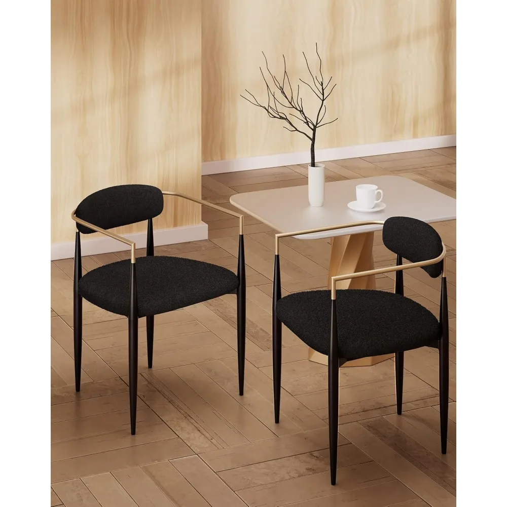 

Black Modern Dining Chairs, Boucle Armchairs Set of 2 for Kitchen, Reception Room, Living Room, Bedroom, Restaurant, Café