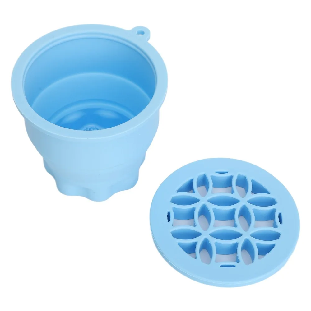 2 In 1 Integrated Makeup Brush Cleaning Mat Blue Silicone Portable Travel Friendly Cosmetic Brush Cleaner Bowl