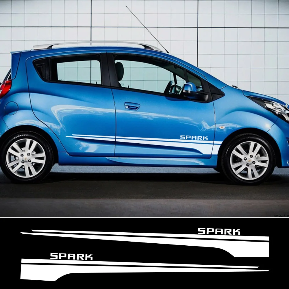 Car Door Stickers For Holden Chevrolet Spark EV M150 M200 M250 M300 M400 GT Tuning Accessories Sport Stripes Skirt Vinyl Decals