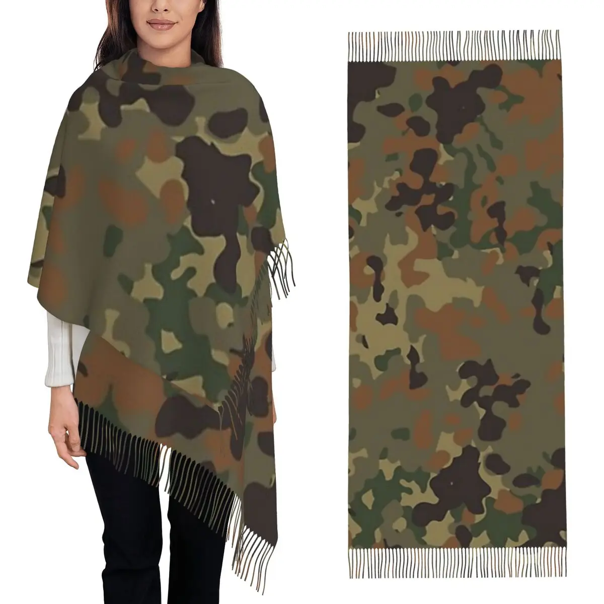 Flecktarn Camouflage Scarf Tassel Scarves Women Soft Warm Shawls and Wraps Large Fall Winter Shawl Wrap