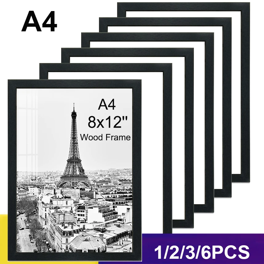 1/2/3/6PCS 8x12inch Wood Photo Frame A4 Black White Brown Certificates Frame family Picture Frame Home Decor Poster Frame