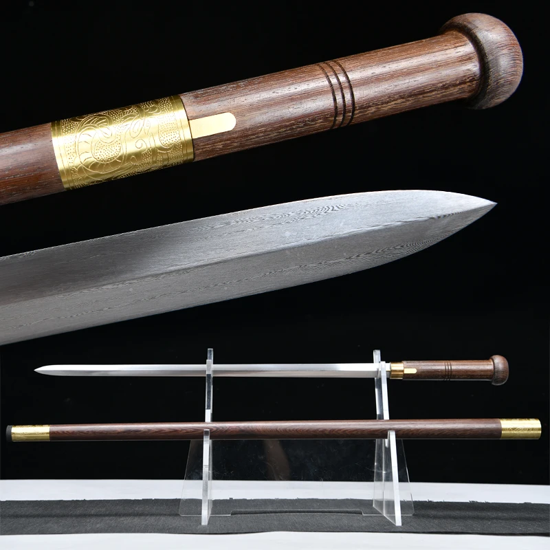 

Chinese Cane Sword Folded Steel Damascus Blade Sharp Real Rosewood Scabbard Handmade Stick Sword Ready Battle Weapon Katanas