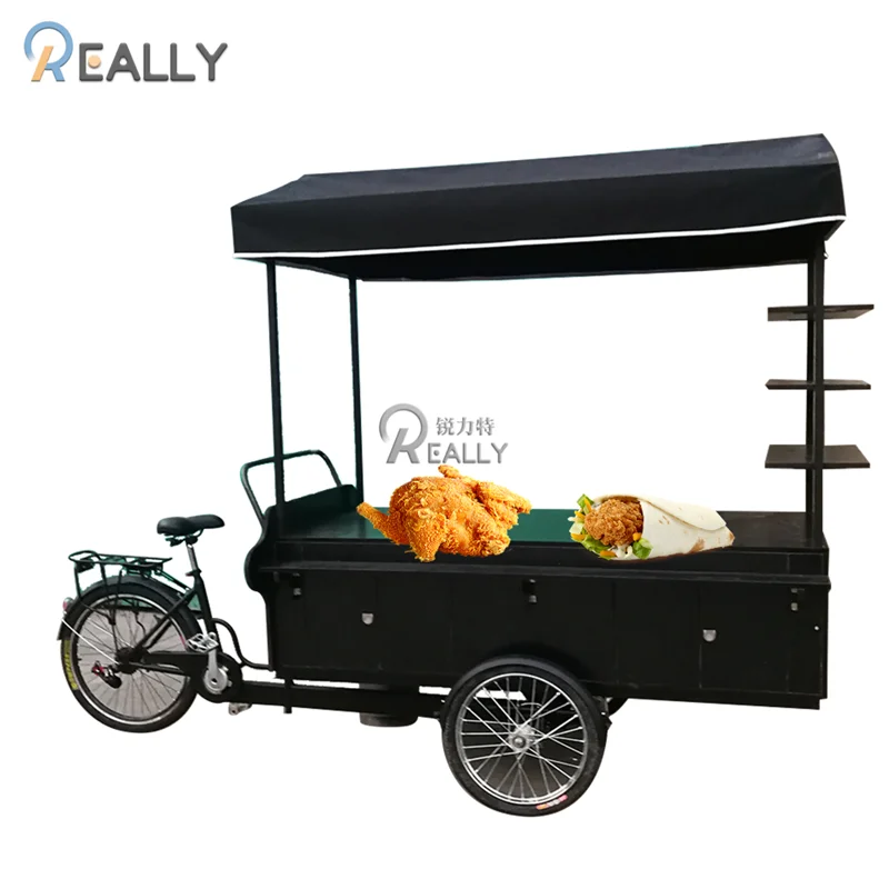 

Large Dessert Electric Food Cart Snacks Trolley Tricycle Coffee Vending Bike Ice Cream Bicycle