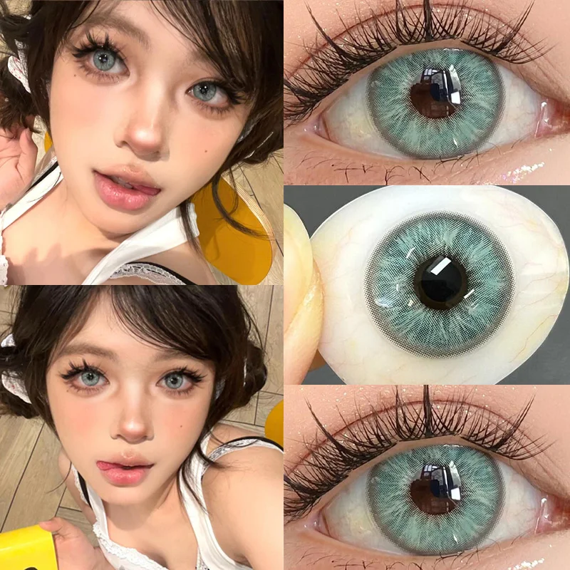 YIMEIXI 2Pcs Korean Colored Contacts Lenses with Myopia Soft Naturally Colored Cosmetics Blue Beautiful Pupil New Fast Shipping