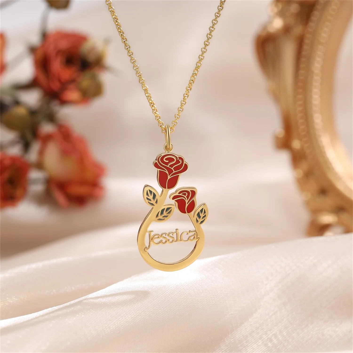 

Zciti Rose Name Necklace Personalized Teardrop Necklace For Her Custom Enamel Pendant Stainless Steel Jewelry Gift For Couples