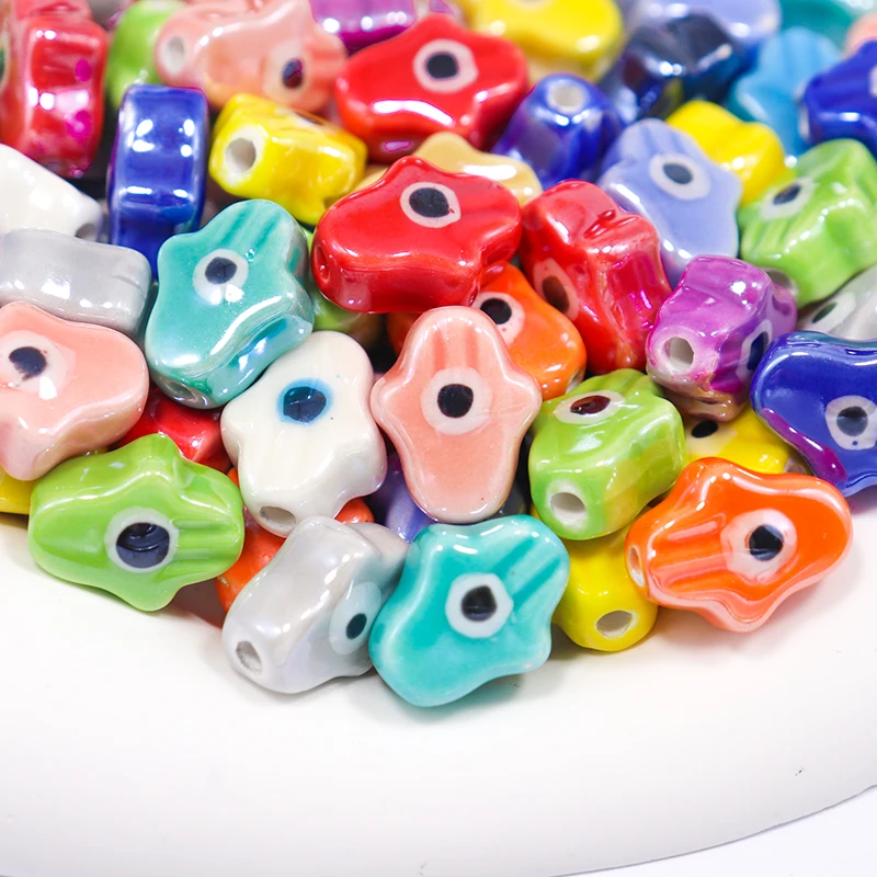 Colorful Evil Eye Palm Ceramic Beads For Jewelry Making DIY Necklace Earing Beautiful Palm Porcelain Beads Accessories Wholesale