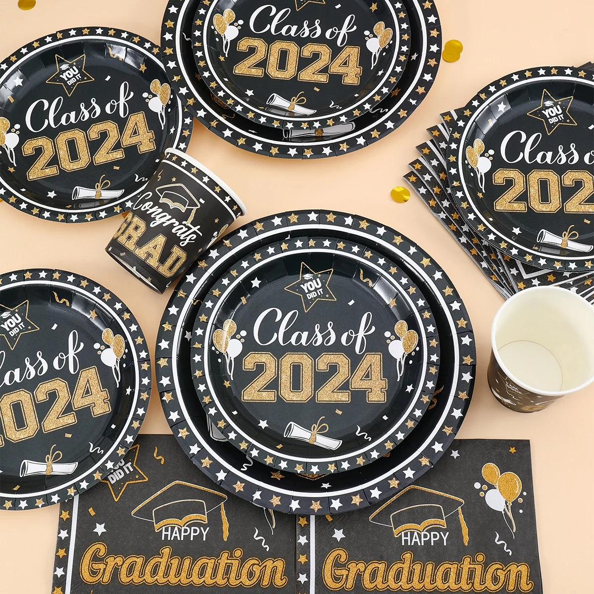 2024 Graduation Disposable Party Tableware Congrats Grad Theme Party Decoration Graduation Supplies Plates Napkins Tablecloth