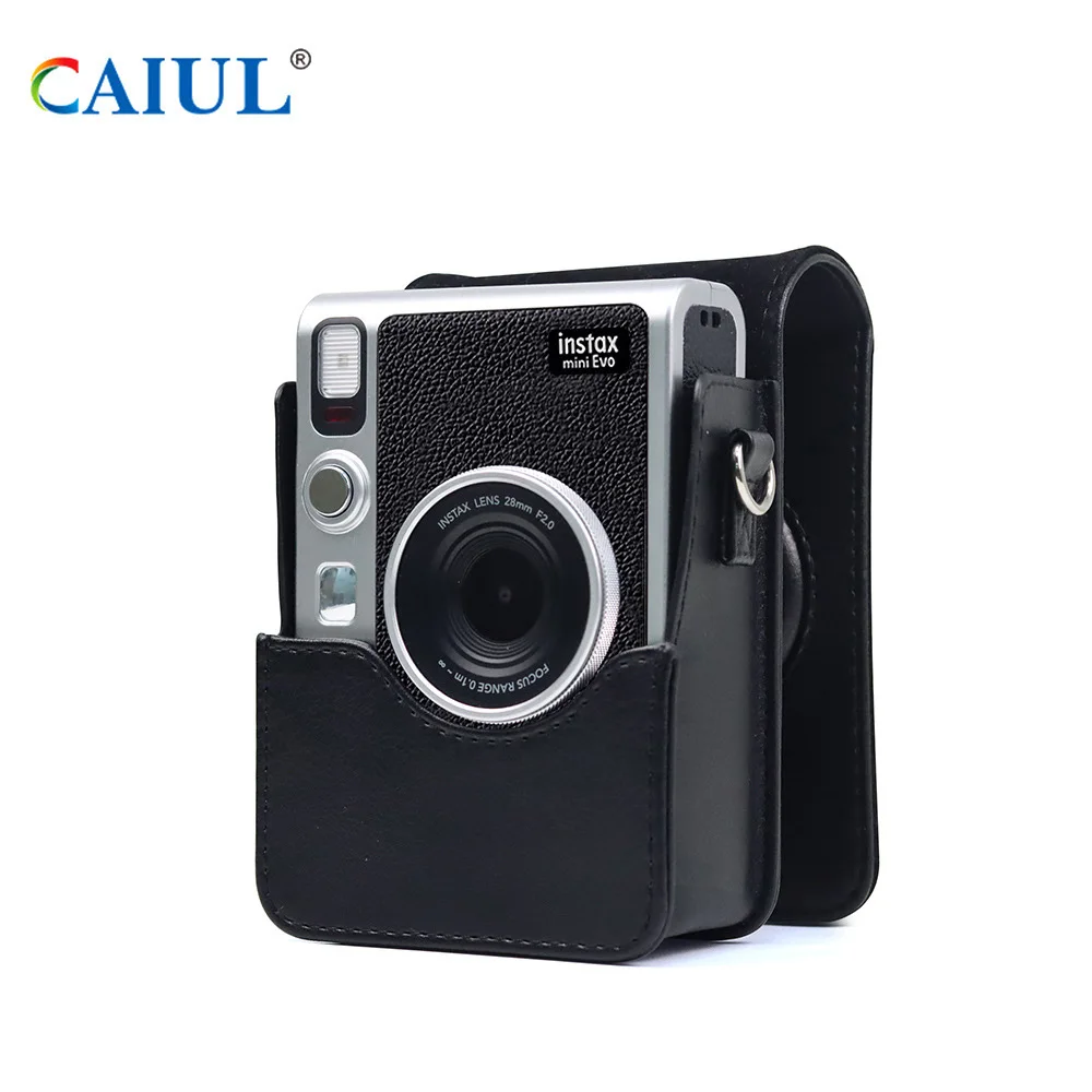 Fujifilm instax mini evo saco da câmera retro couro do plutônio caso ombro cinto de proteção saco plástico rígido transparente escudo protetor