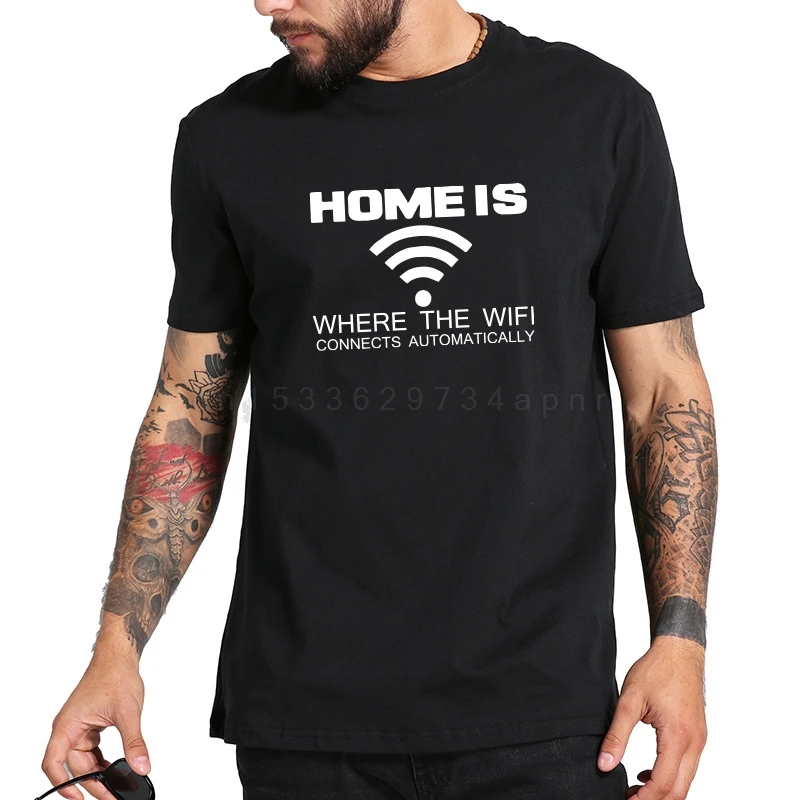Футболка «Дом там, где WIFI», забавная рубашка с короткими рукавами и принтом слогана, новинка, уличная модная футболка из 100% хлопка, летняя Футболка «Дом там, где WIFI», забавная рубашка с короткими рукавами и принтом слогана, новинка, уличная модная футболка из 100% хлопка, летняя