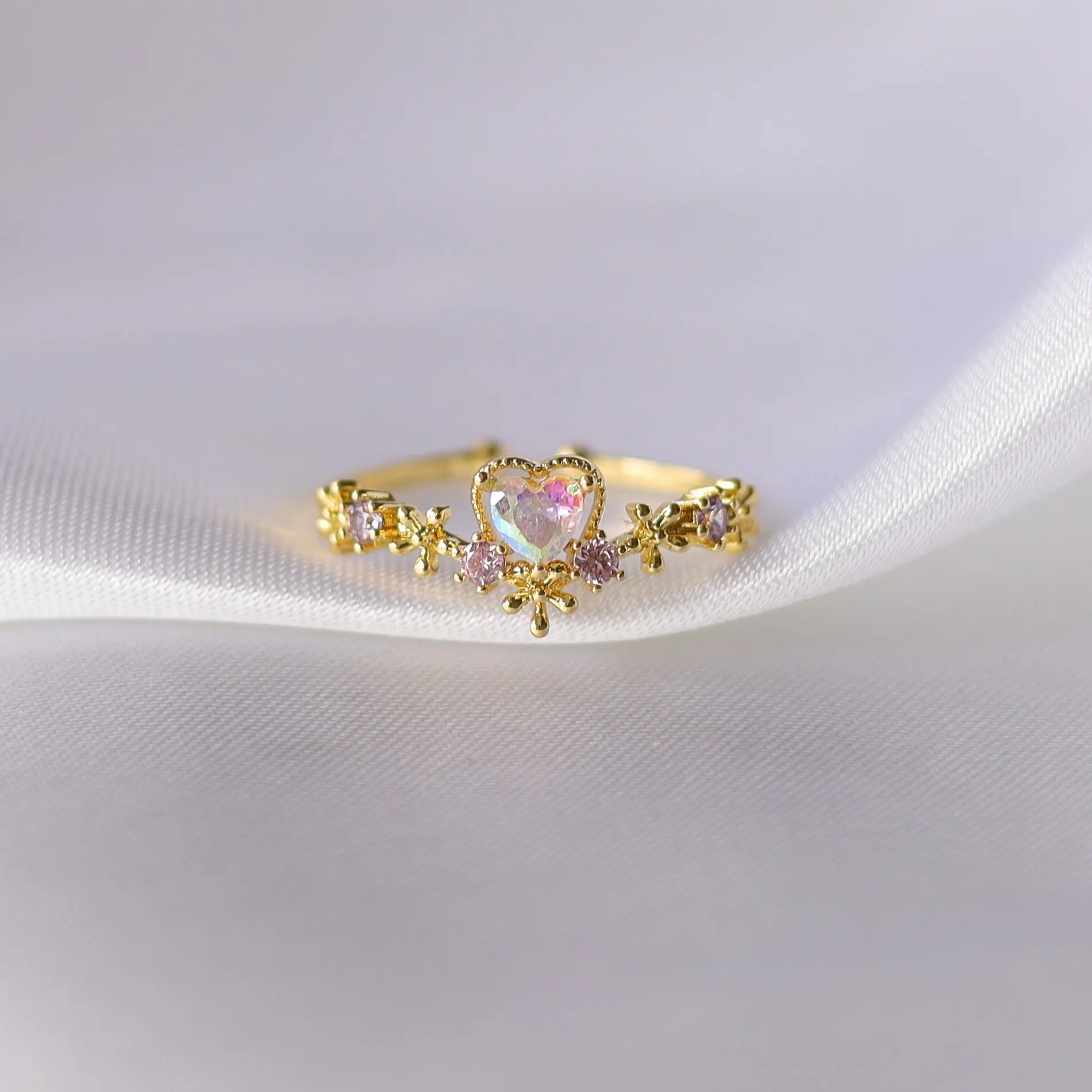 New Trend Exquisite Vintage Colorful Zircon Flower Butterfly Star Moon Finger Opening Adjustable Rings For Women Girls