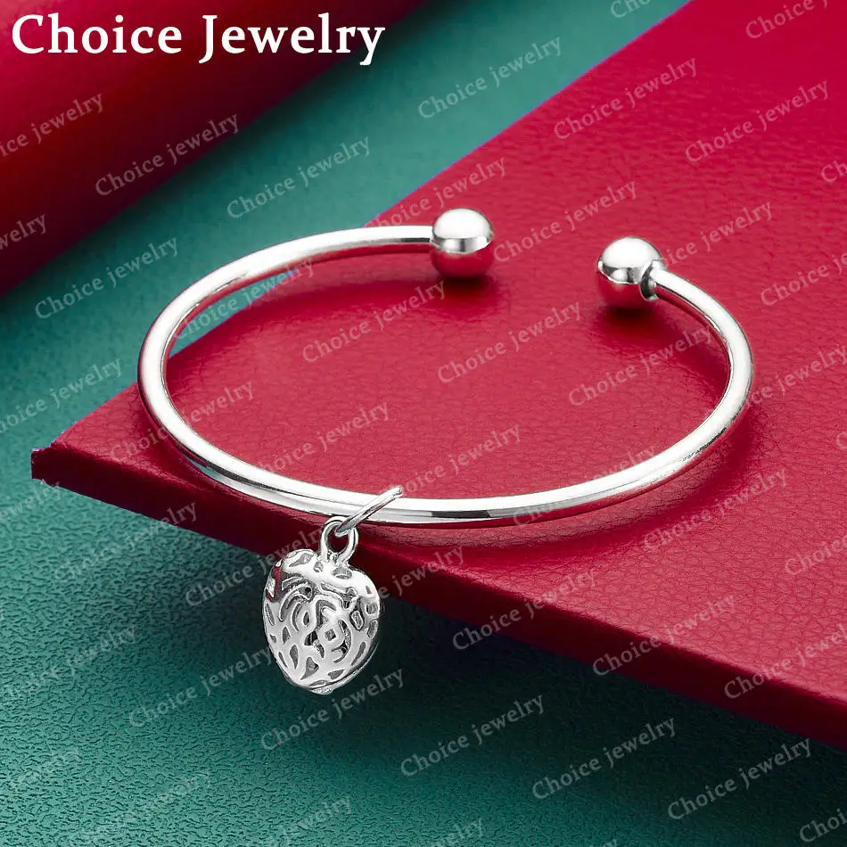 

Браслет-кафф из стерлингового серебра 925 пробы с подвеской в виде сердца 62 мм для женщин, модные украшения, классический подарок на день рождения или вечеринку